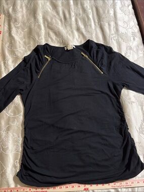 Michael Kors Black Long Sleeve Top with Gold Accent Zippers